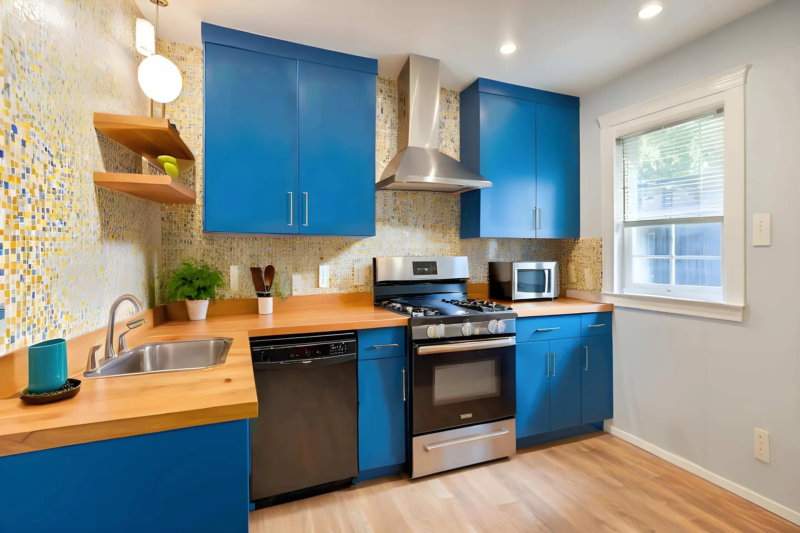 Kitchen with blue cabinets